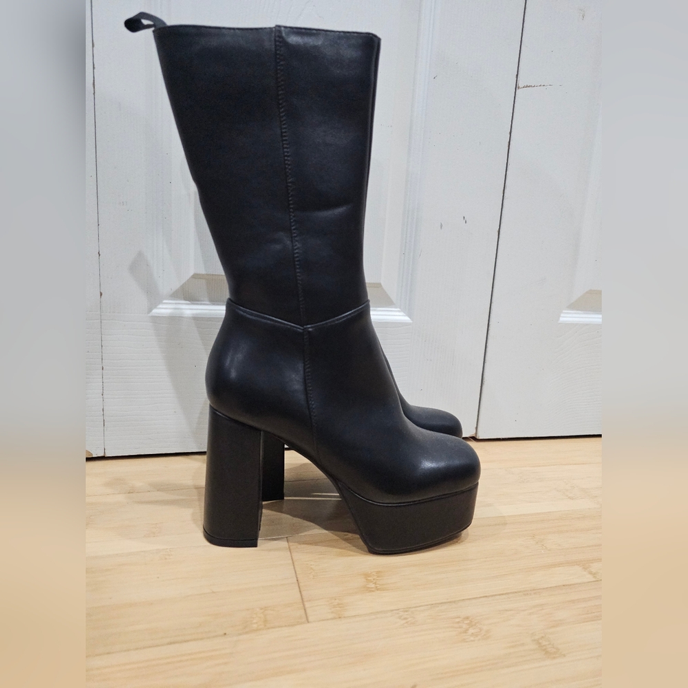 Dolls Kill Lamoda Going Under Goth Faux Leather Platform Black Wide Fit Boots 8 - Picture 10 of 15